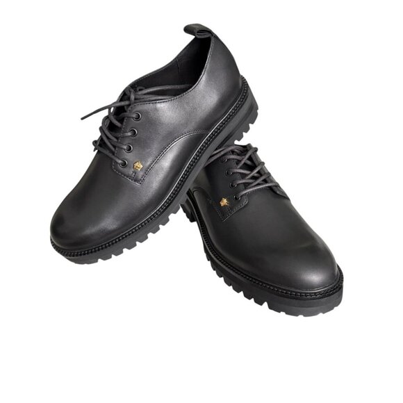 Versace 1014646 Men's Black 100% Leather Small Gold Logo Medusa Derby Shoes - Picture 8 of 10